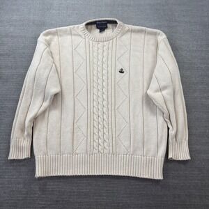 Vintage Gant Sweater Mens L White Hand Framed 100% Cotton Cable Knit Crest 90s